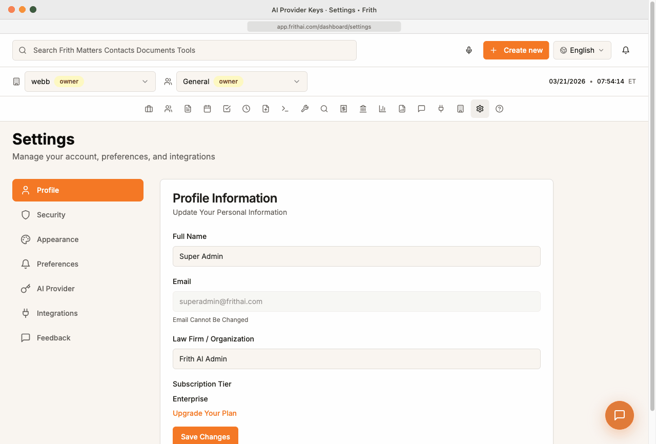 Frith BYOK — connect your own AI provider keys